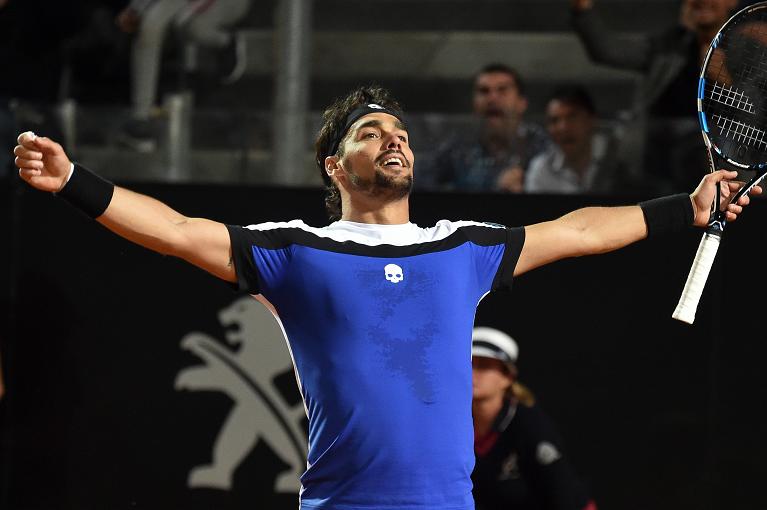 16 maggio 2017 Fabio Fognini esulta: ha appena battuto il n.1 del mondo, Andy Murray