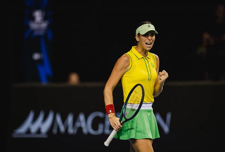 BJK Cup: la grinta di Ajla Tomljanovic (foto Billie Jean King Cup website - Daniel Kopatsch/Paul Zimmer)