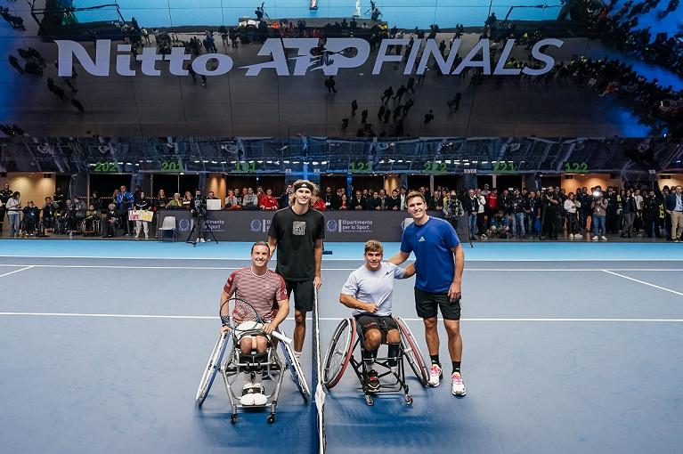 A sinistra Gordon Reid e Alexander Zverev, a destra Martin De la Puente e Mischa Zverev (Foto Francesca Grana/FITP)