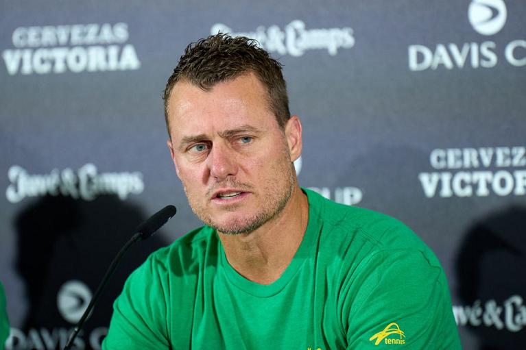 Lleyton Hewitt in conferenza stampa alle Davis Cup Finals di Malaga (Getty Images)