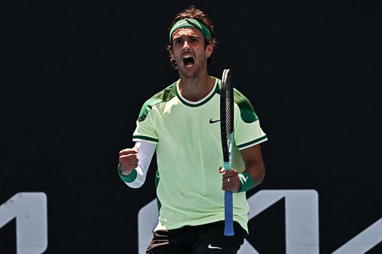 L'esultanza di Lorenzo Musetti per la prima vittoria all'Australian Open (Getty Images)