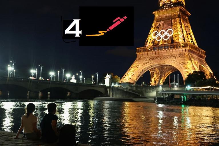 La Tour Eiffel con i cinque cerchi dei Giochi 2024 (Foto Getty, grafica Vecteezy)