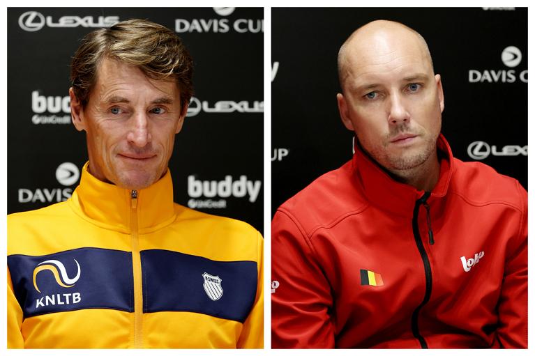 Coppa Davis, i capitani dell'Olanda Paul Haarhuis e del Belgio Steve Darcis al media day a Bologna (Foto Sposito/FITP)