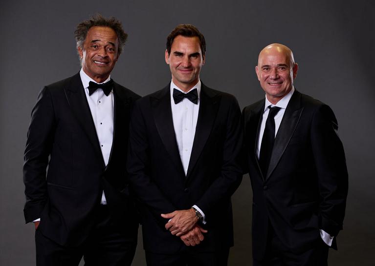 Roger Federer, Yannick Noah e Andre Agassi (Getty)