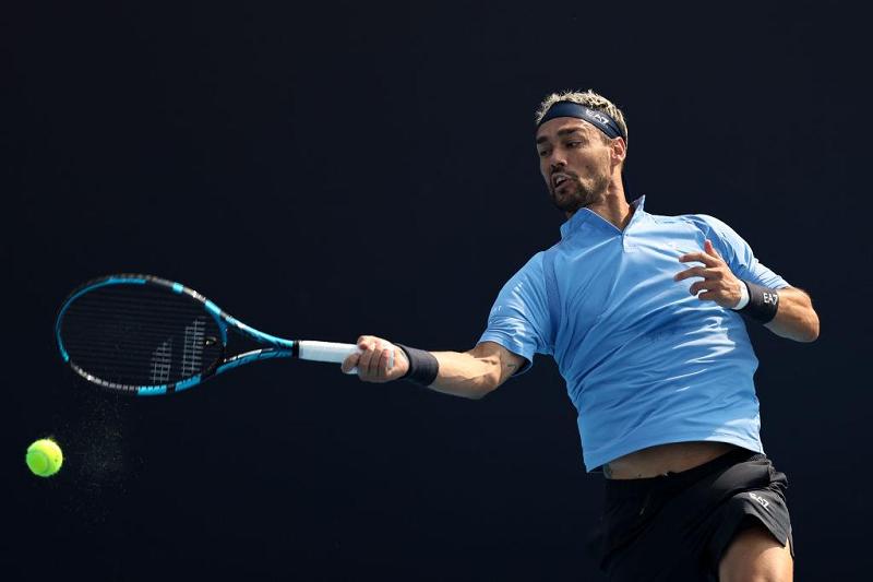 Fabio Fognini colpisce di diritto (foto Getty Images)