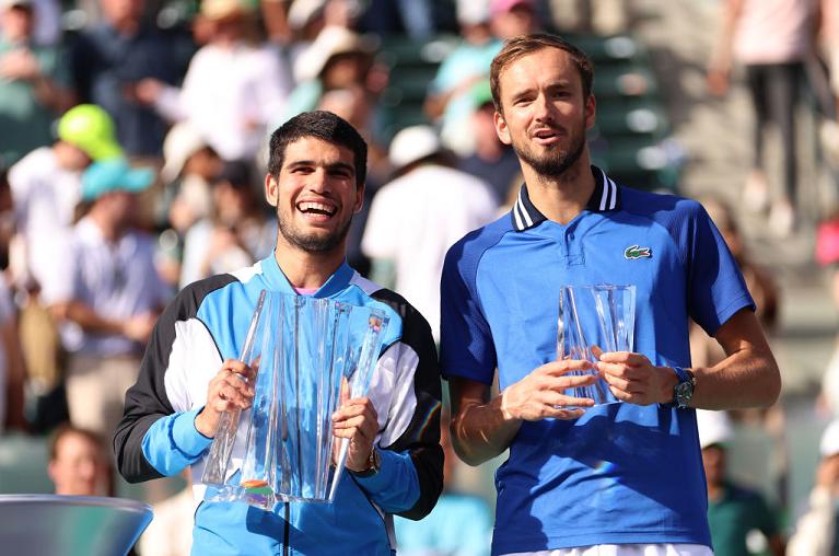 Carlos Alcaraz e Daniil Medvedev, finalisti dell'ultima edizione di Indian Wells (Getty)