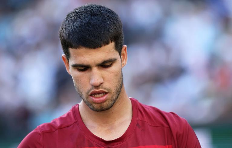 Un primo piano di Carlos Alcaraz (foto Getty Images)