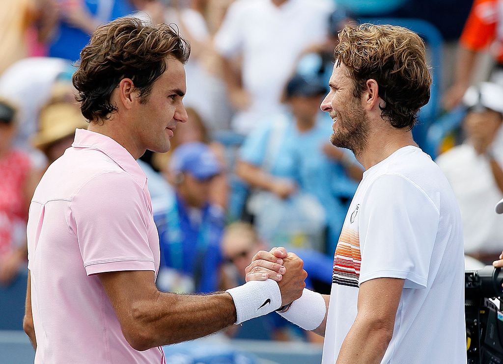 Roger Federer e Mardy Fish a Cincinnati nel 2010